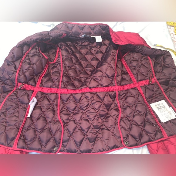 Eddie Bauer Red Quilted Puffer coat Packable goose down 550 fill large tall - Picture 4 of 7